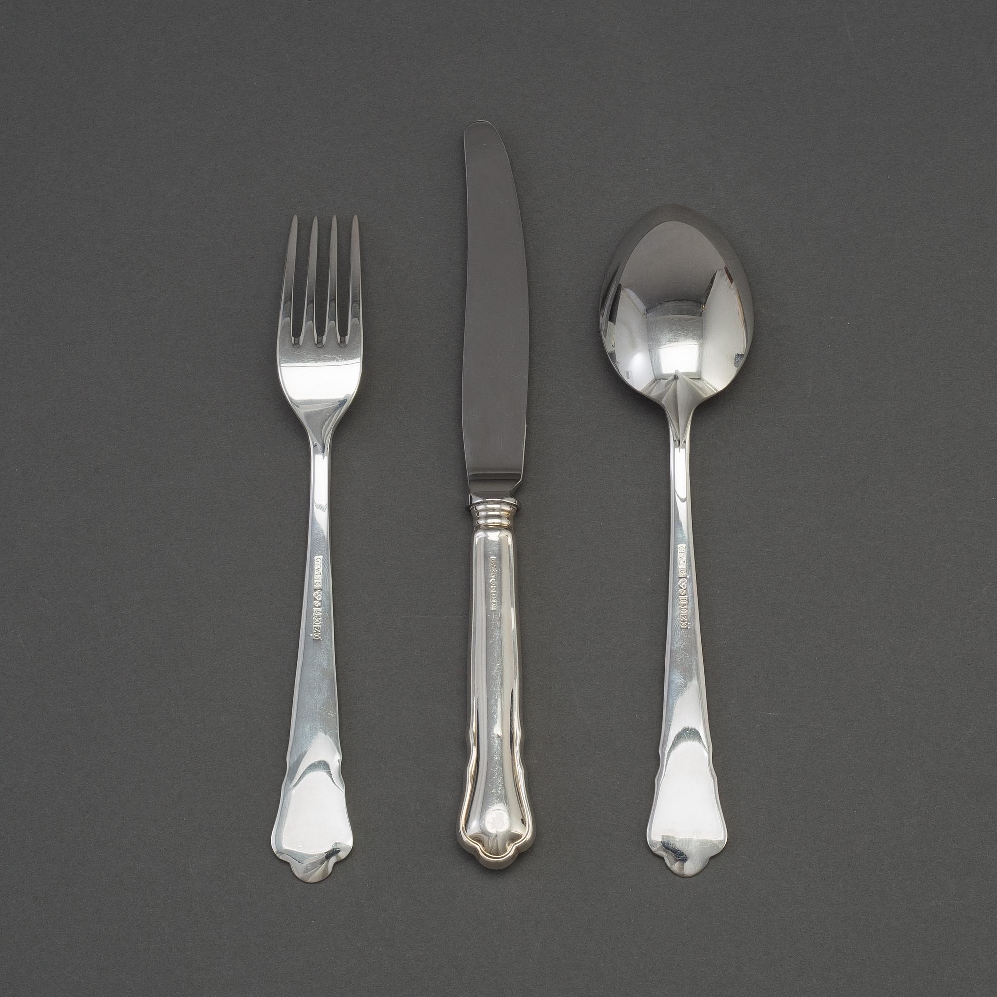 A 36 piece silver cutlery set model "Chippendale", second half of the 20th century.
