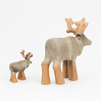 Lisa Larson, two stoneware figurines of reindeers, Gustavsberg.