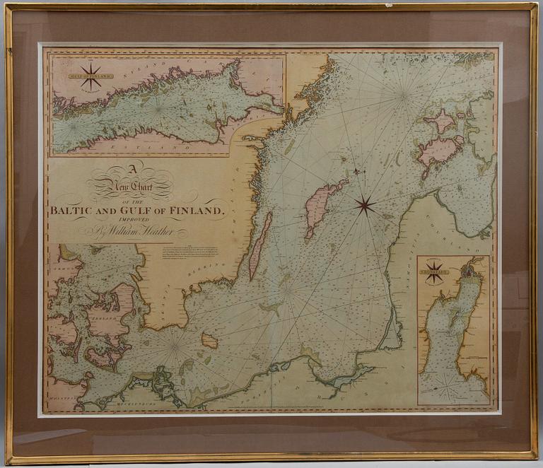 KARTTA. A New Chart of the Baltic and Gulf of Finland, improved by William Heather. 1800-luvun alku.