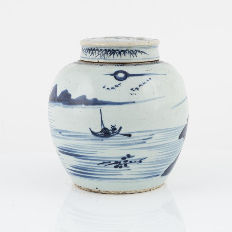 A blue and white ginger jar, Qing dynasty.