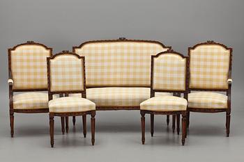 SALONGSGRUPP, 5 delar, gustaviansk stil, 1800/1900-tal.