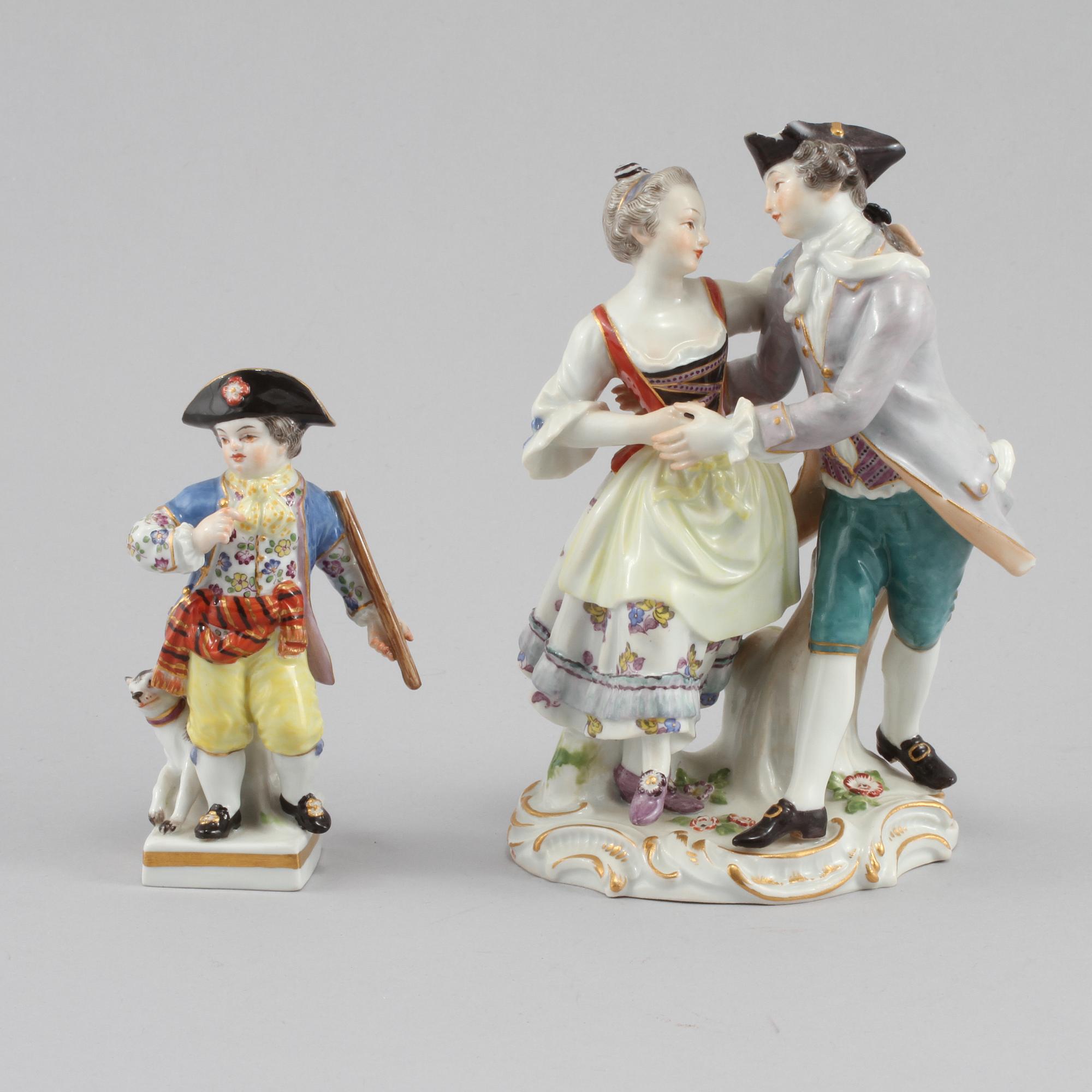 FIGURINER, 2 st, porslin, Meissen, 1900-talets andra hälft.