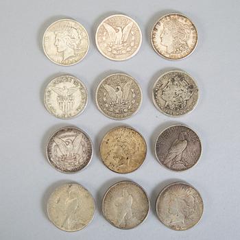 SAMLING MYNT FRÅN USA, mest 1 Dollar från 1878-1935. Tot ca 1039 gram.