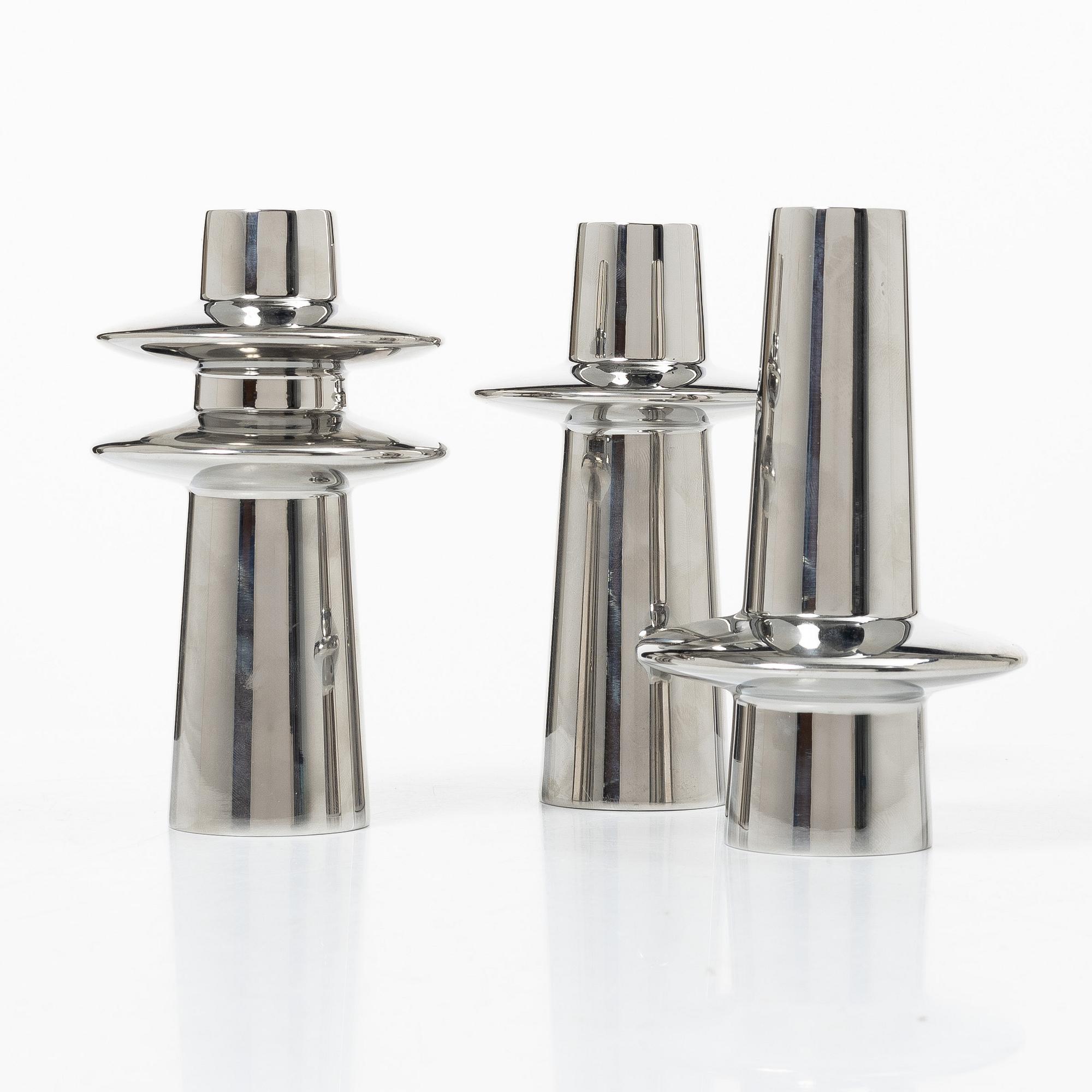 Georg Jensen, Three 'Ellipse' candelabra.