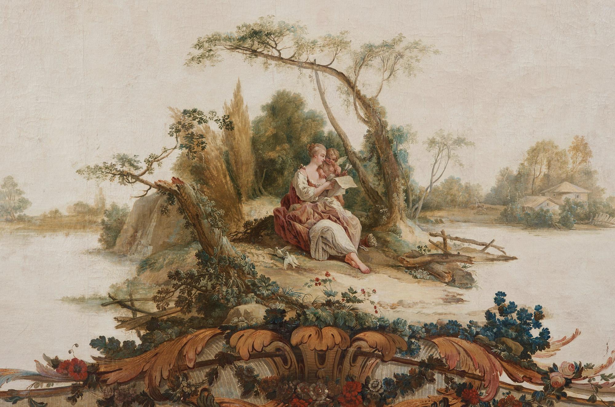 Johan Pasch Tillskriven, Väggfält. Pastoral scen med läsande herdinna.