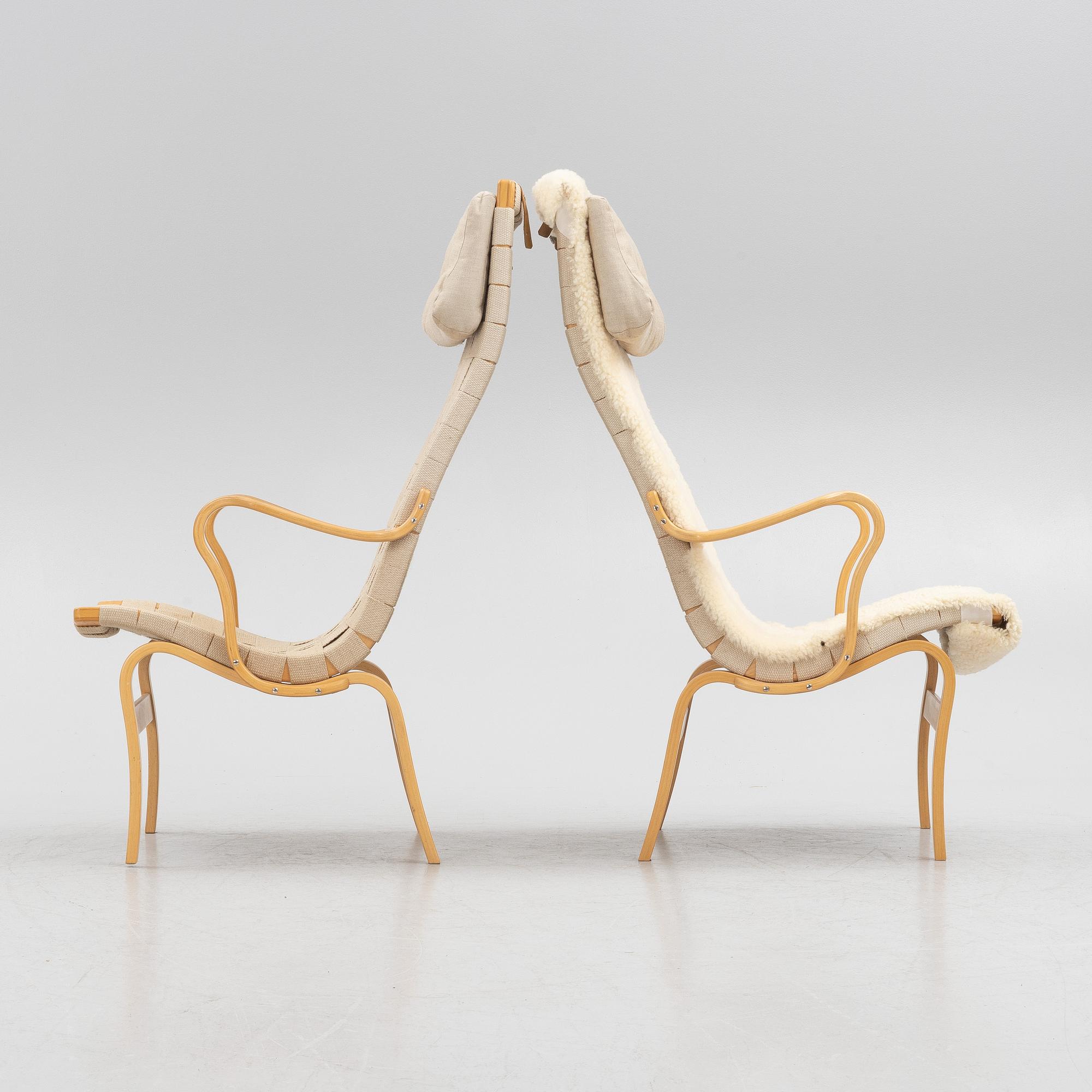 Bruno Mathsson,  fåtöljer, ett par, ”Eva hög”, Dux, 1900-talets slut.