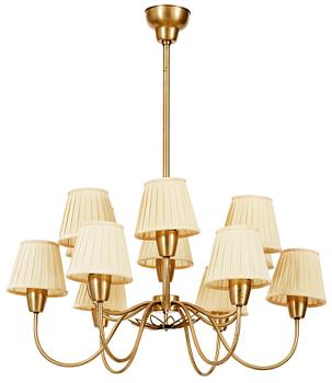 A Hans Bergström twelve light brass chandelier, Ateljé Lyktan, Helsingborg 1940's.