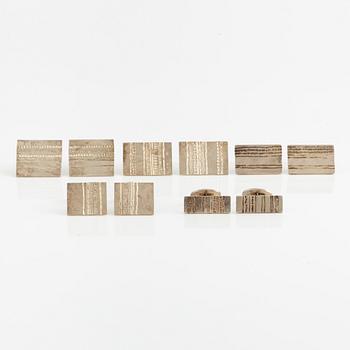 Lars Arby, fem par manschettknappar, sterlingsilver, Göteborg 1976 och 1980.