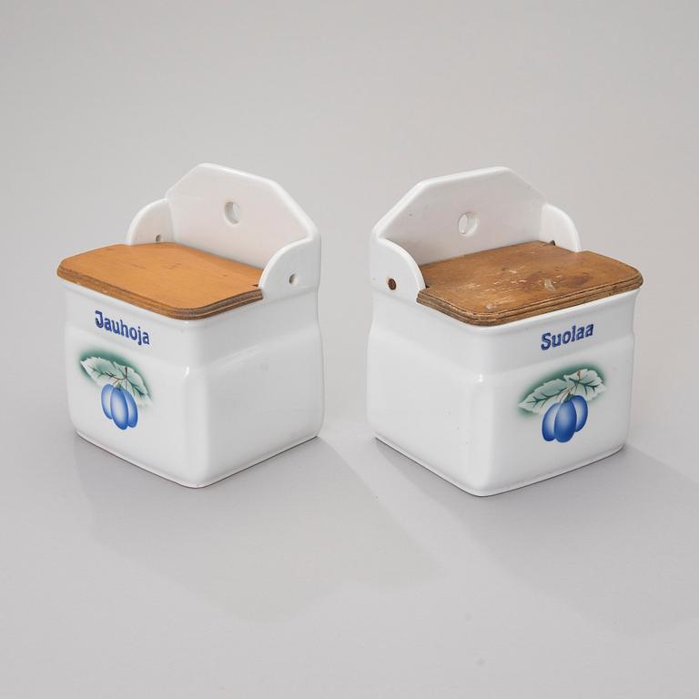 KRYDDBURKAR, 8 st, 1930-1940-tal och SKÄRBRÄDE, jubileumsår 1998, flintgods, Arabia Finland.