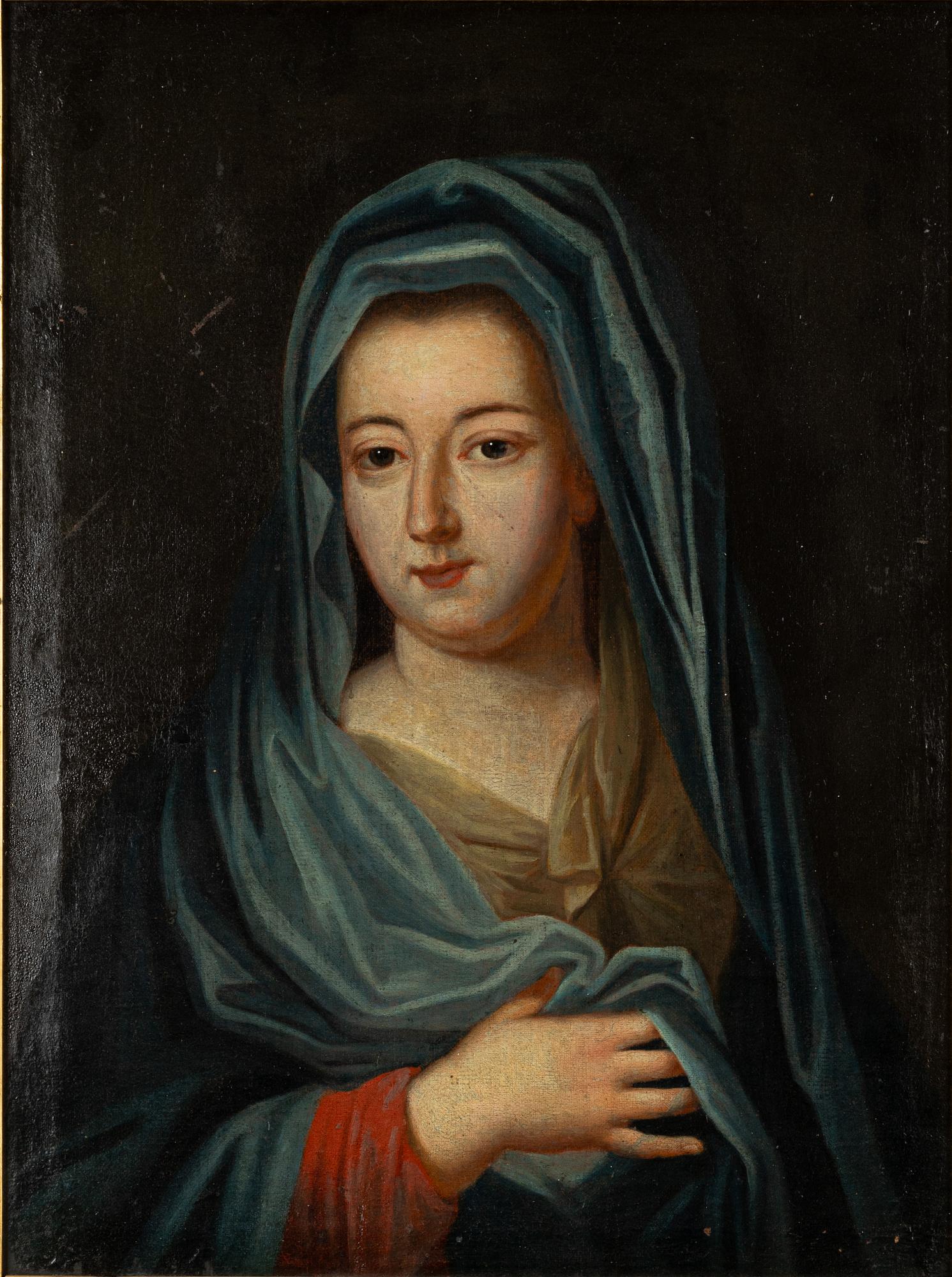 Unknown artist, 18th century, Portrait of a lady with a blue veil.