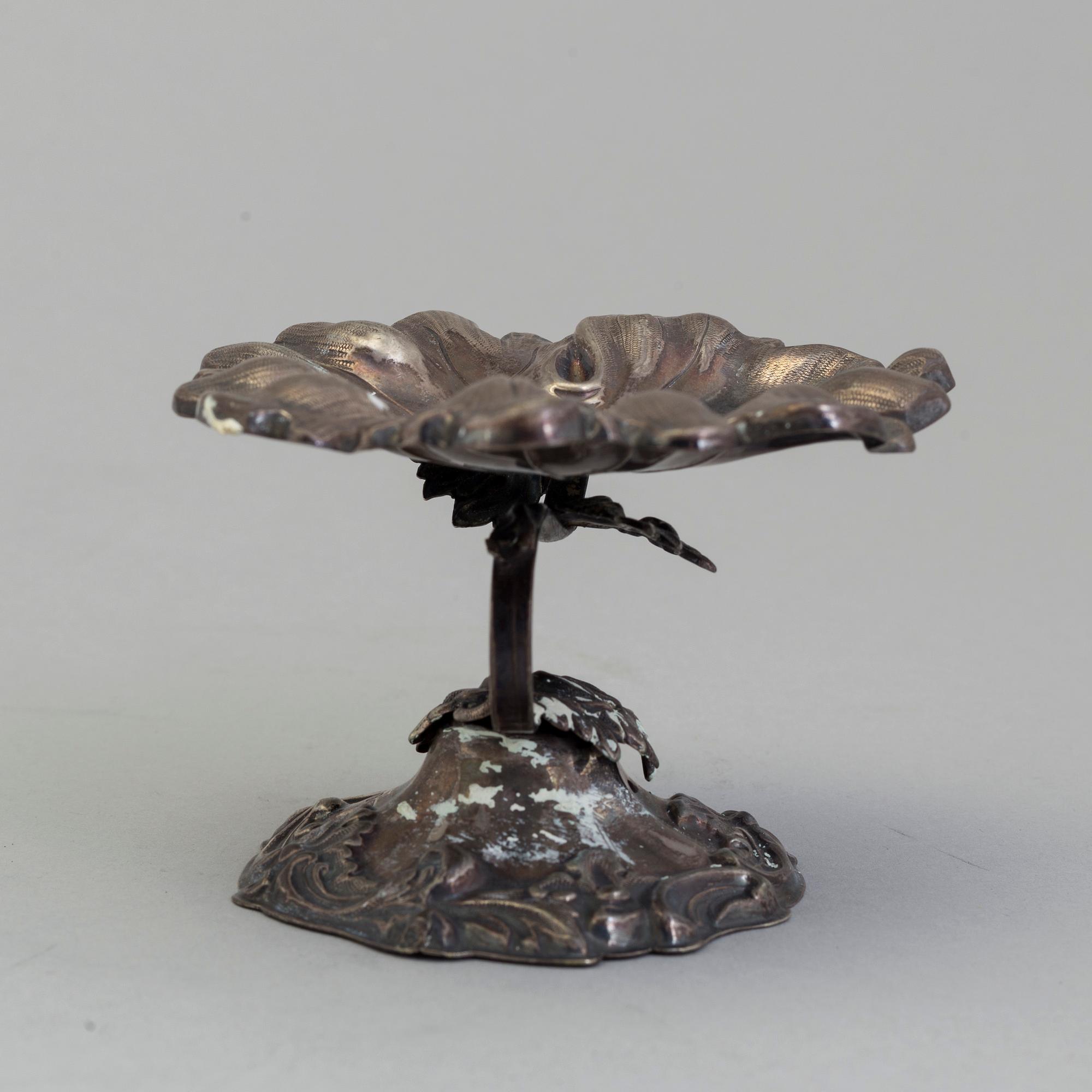 TESPINDEL & NÅLFAT, silver, bl a Gustaf Möllenborg, Stockholm, 1860.