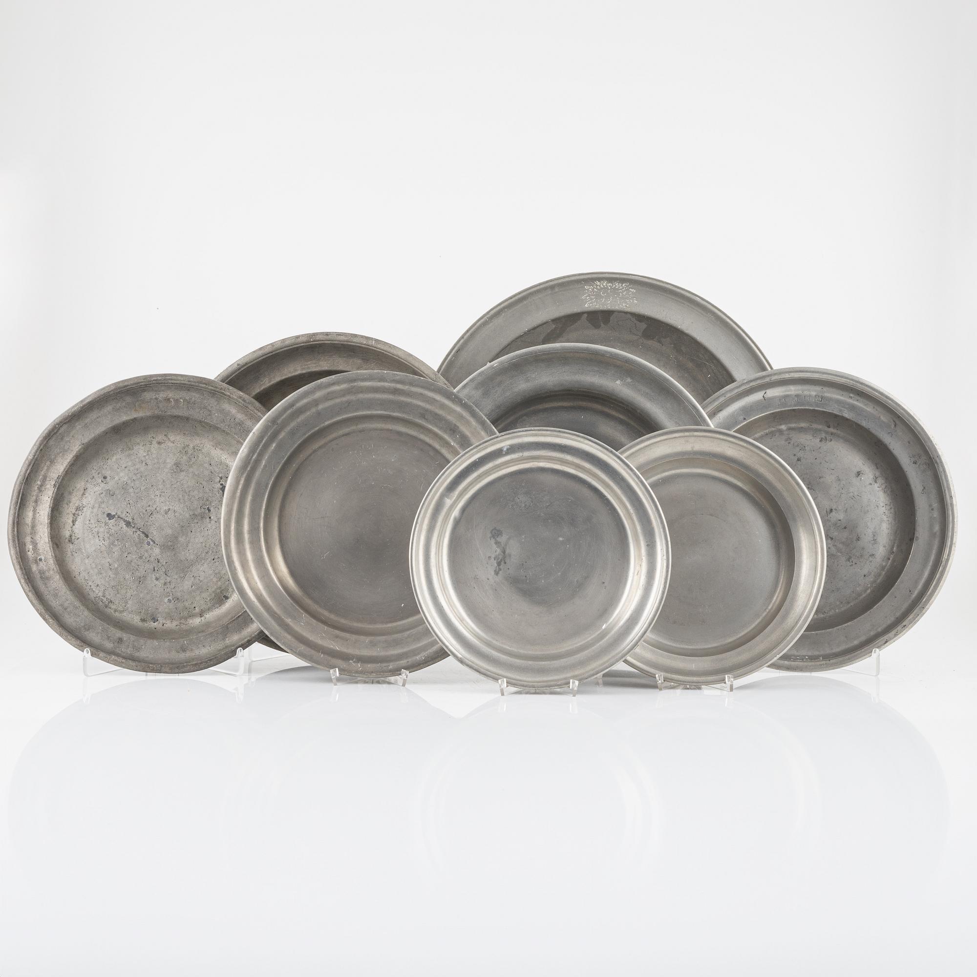 A group of eight Swedish pewter dishes, 18th-20th Century, including Mathias Norling, Jönköping, 1863.