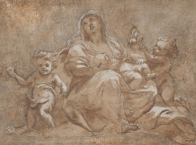 Francesco Albani Attributed to, The Madonna with the child and the Infant John and a Cherub.