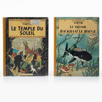 Tintin albums, 34 pcs, French, various publication years, including L'ile Noire 1947.