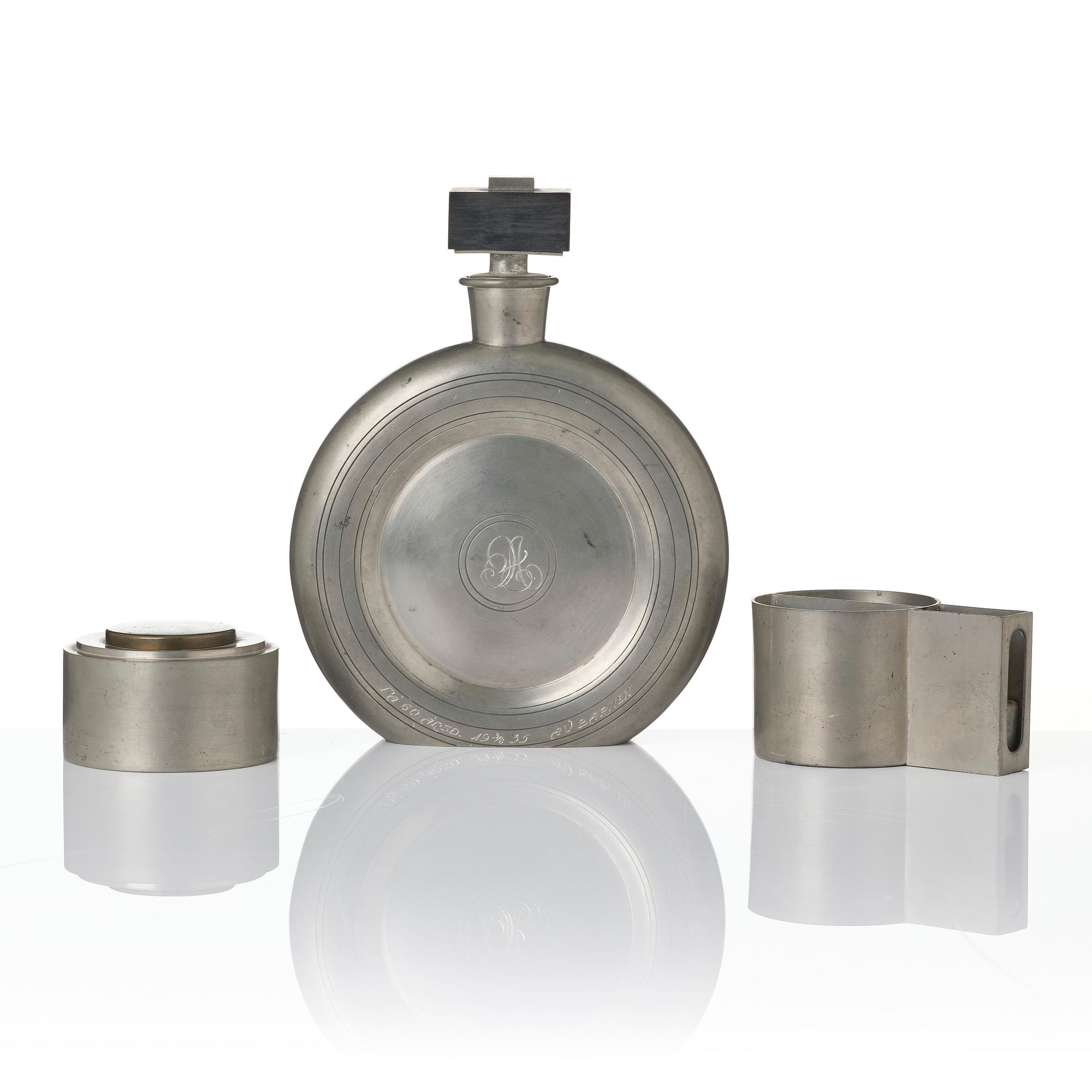 Sylvia Stave, Decanter, cigarette holder, and inkwell, C.G. Hallberg, Stockholm, 1930s.