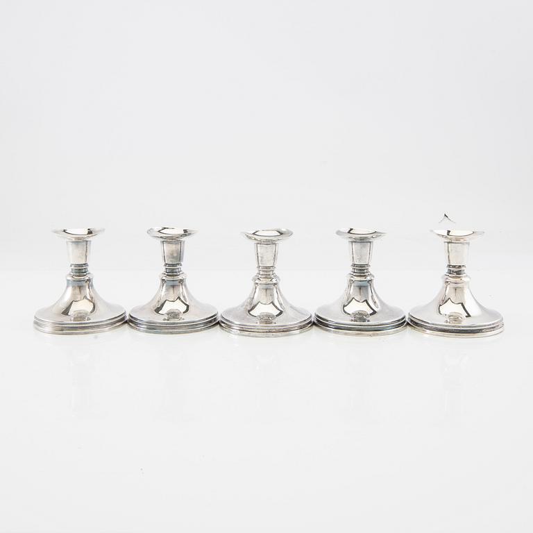 Eric Löfman, candlesticks 5 pcs silver MGAB Uppsala 1960s.