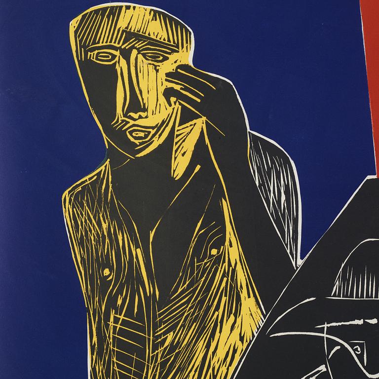 Mimmo Paladino, färgträsnitt, signerad och numrerad 3/65, daterad 1984.