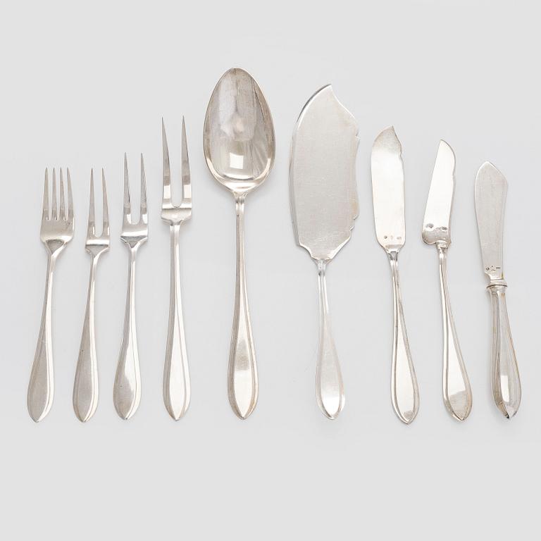 Fish cutlery and serving utensils, totally 37 pieces, silver, Czechoslovakia, 1950s.