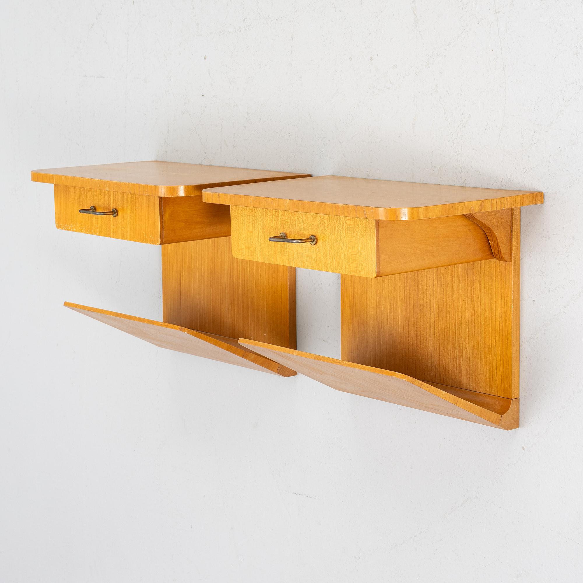 Bedside tables, a pair, wall-mounted, second half of the 20th century.