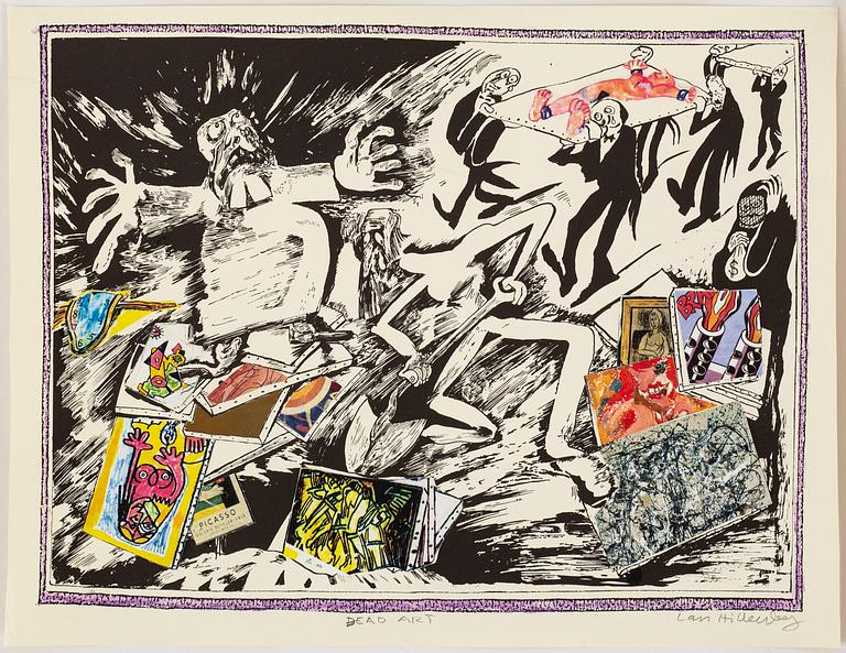 Lars Hillersberg, handkolerad litografier/collage, 4 st, signerade.