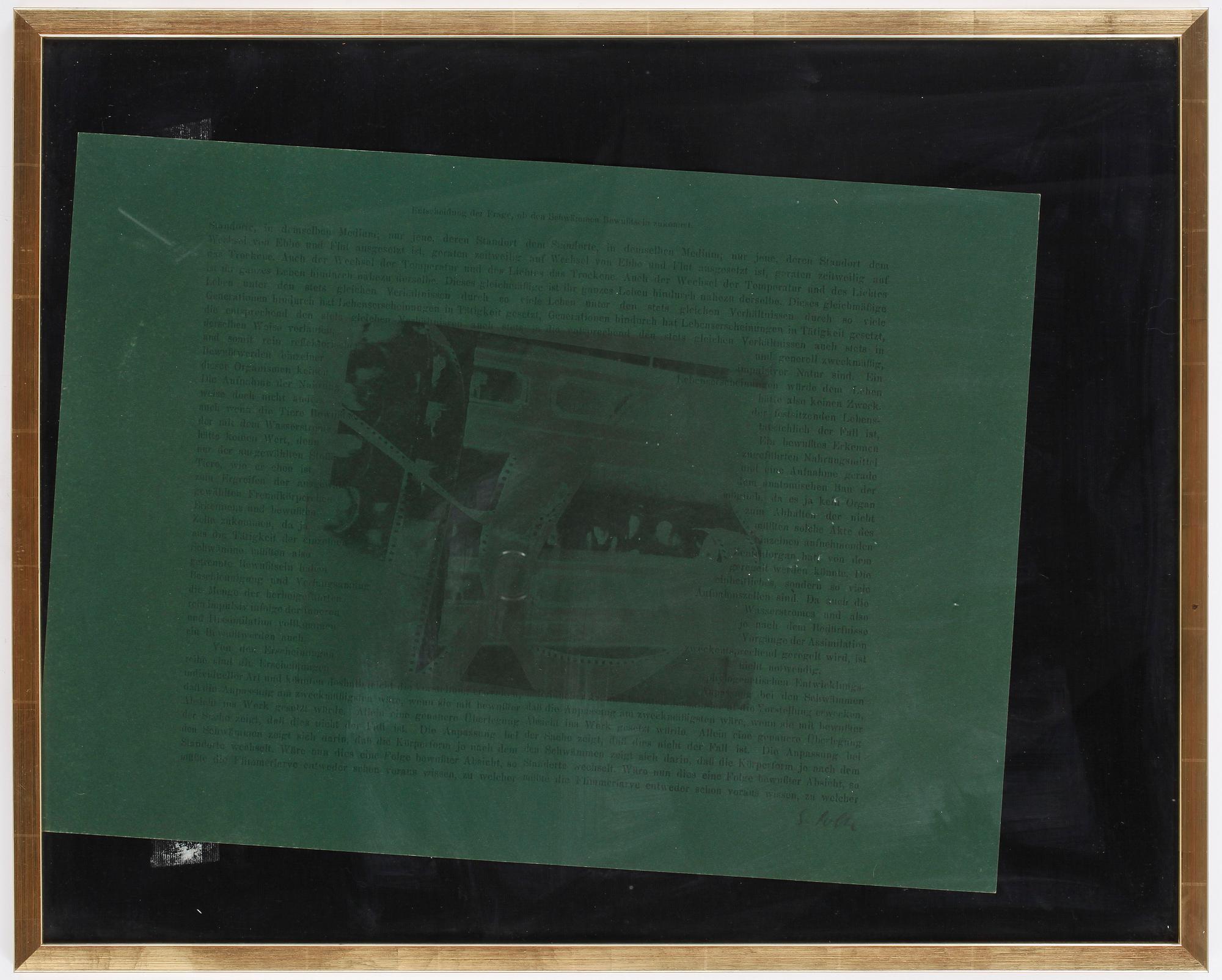 SIGMAR POLKE, Offset på grönt papper med applikation av filtpulver, 1973, signerad.