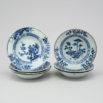 A group of various small blue and white Chinese export porcelain dishes, 18th century.