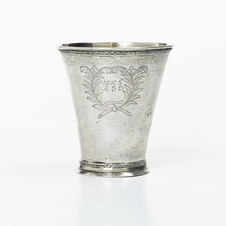 A Swedish silver Baroque beaker, mark of Anders Wibeck, Borås, 1728.