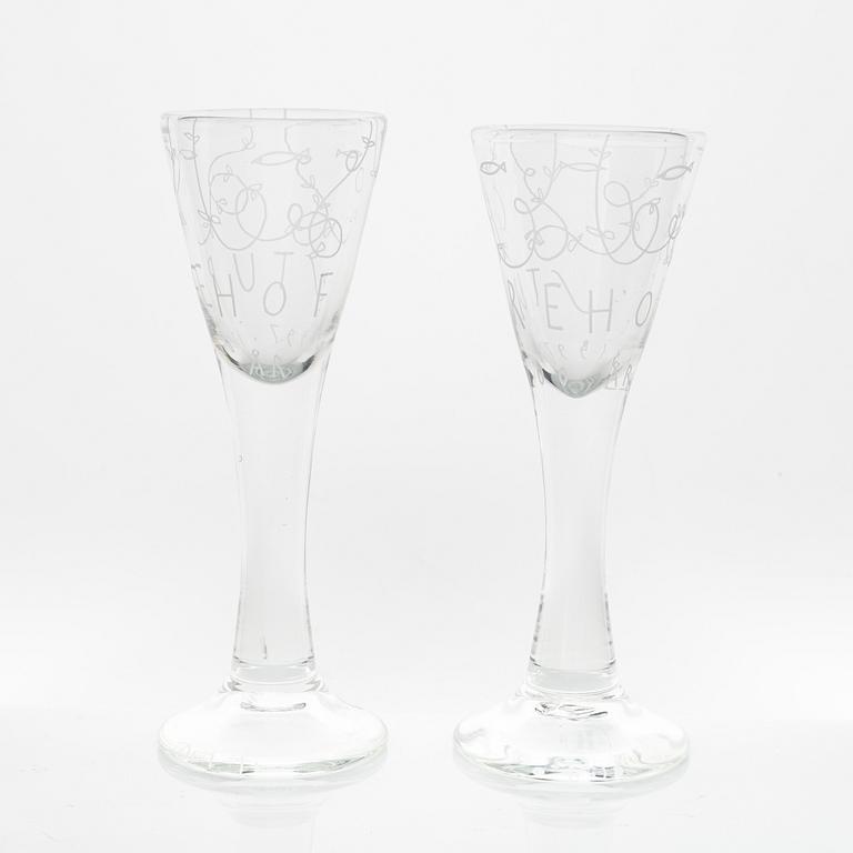 Jonas Bohlin, a pair of snapsglasses , numbered, for Sturehof jubilee 1997, Rejmyre.