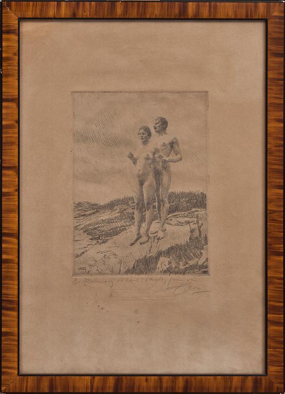 ANDERS ZORN, etsning."De två". Signerad.