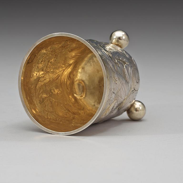 A German 17th century parcel-gilt beaker, marks of Tobias Lange d.ä., Dresden (1676-1695).