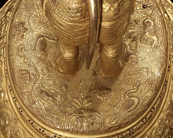 An important South German late 16th century gilt copper and bronze elephant automaton figure clock.