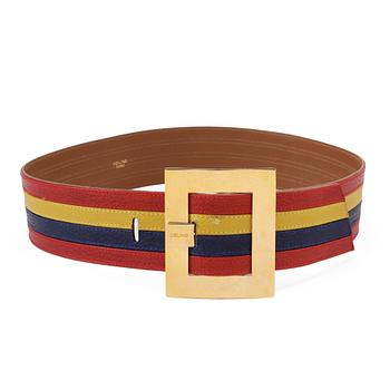 802. CÉLINE, a striped leather belt.
