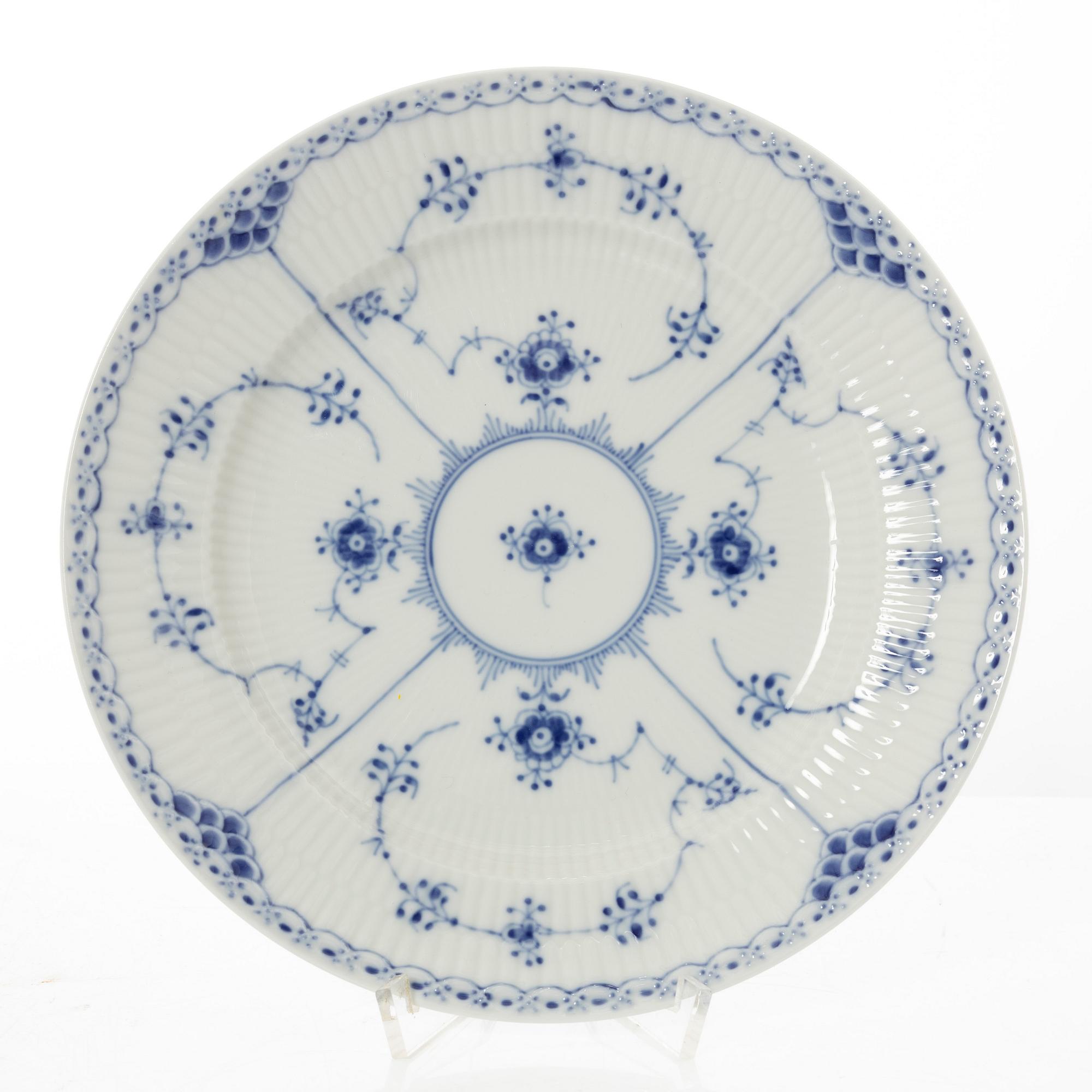 Royal Copenhagen, 35 pieces of a porcelain 'Blue Fluted' half lace dinner service, Denmark, 1889-1978.