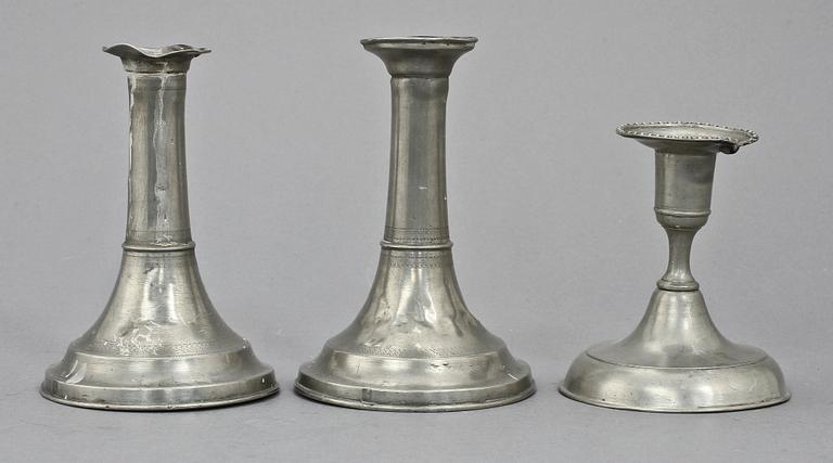 LJUSSTAKAR, 3 st, tenn, 1800-tal.