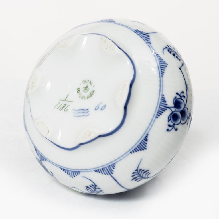Royal Copenhagen, A 'Blue Fluted' full lace porcelain potpurri urn with cover, model 1/1186, Denmark, 1889-1922.