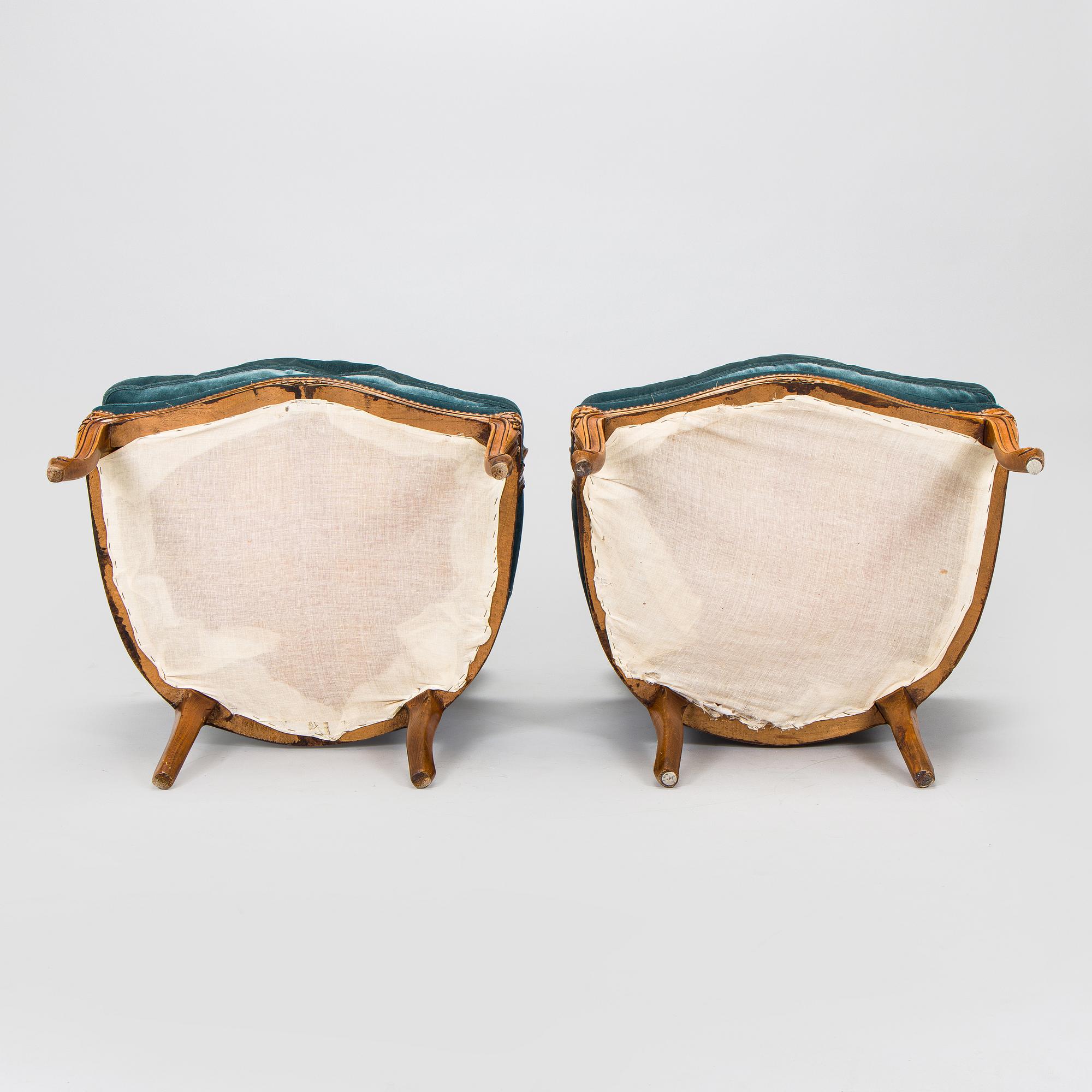 A pair of Louis XV style armchairs, mid-20th century.