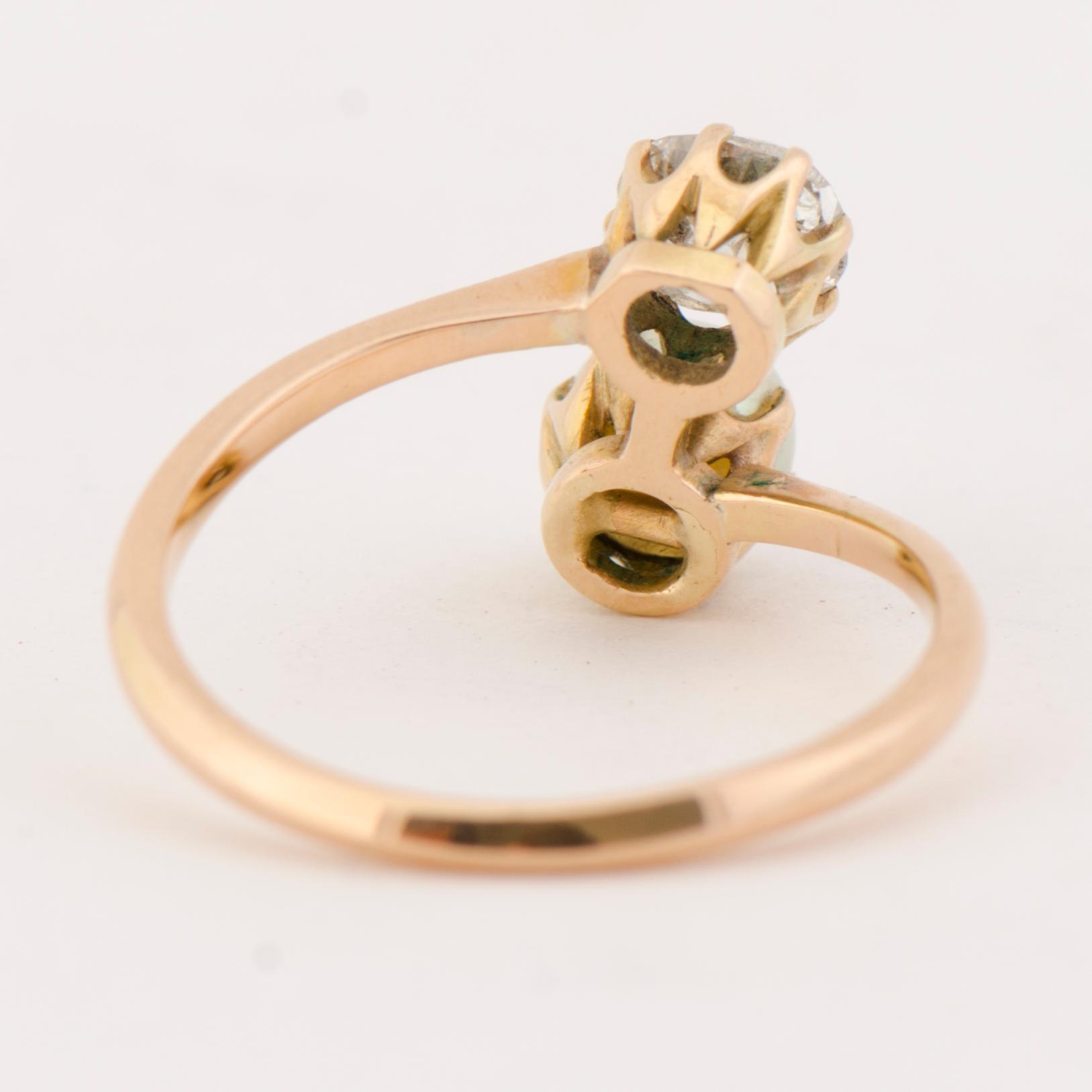 RING, odlad pärla, gammalslipad diamant, 14K guld.