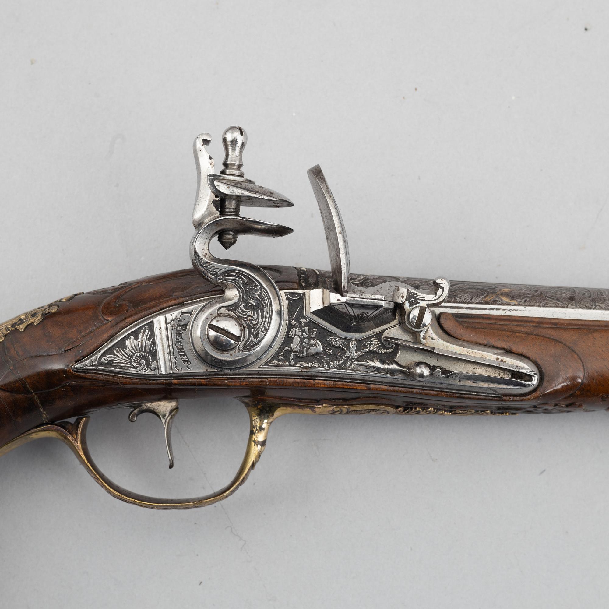 Flintlock pistols, a pair, Leopold Becher Karlsbad, (1725-50).
