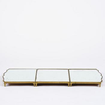 A Gustavian three-piece brass and glass surtout de table, Stockholm, later part 18th century.