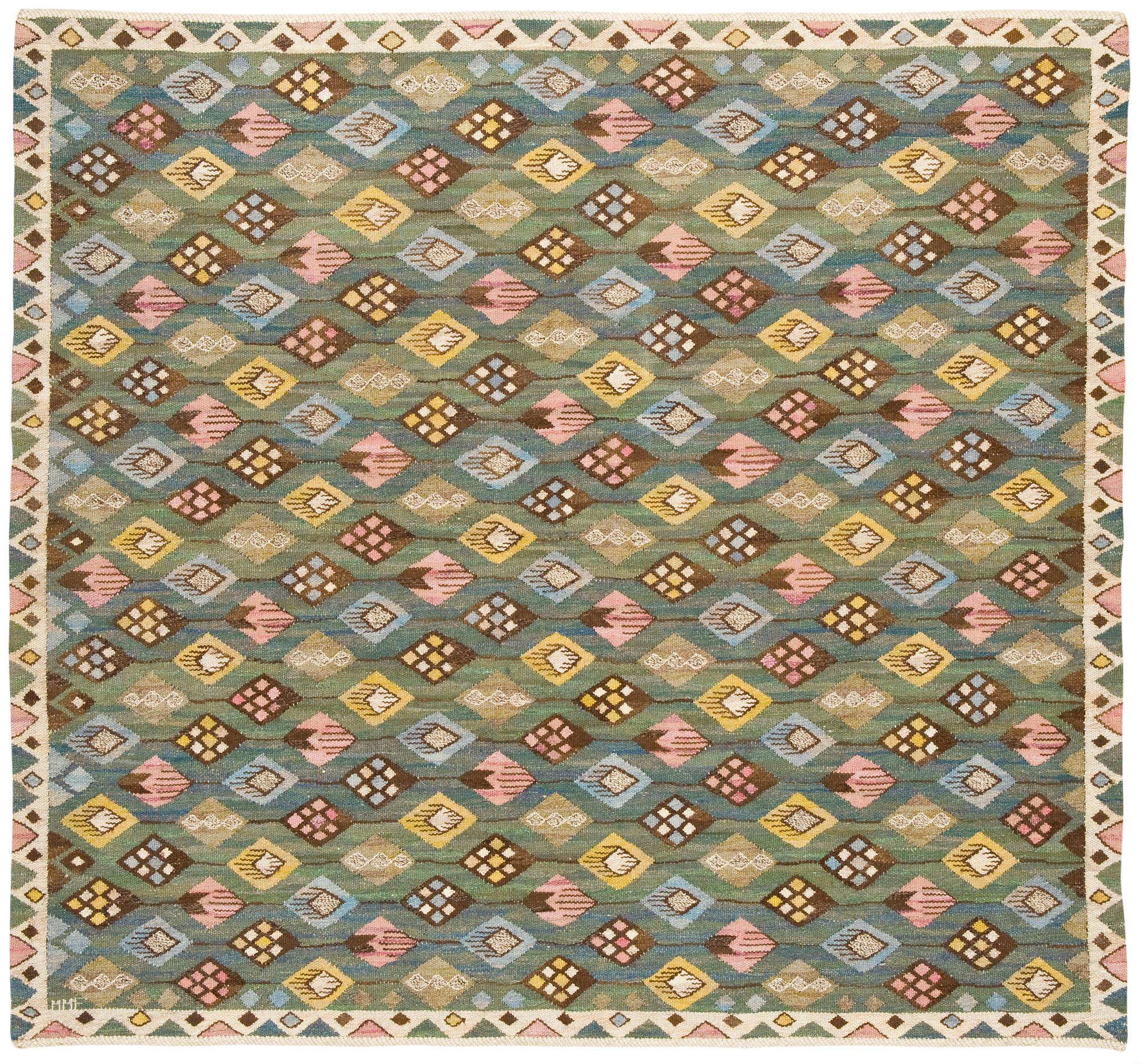 VÄVNAD. "Knoppen" (ovanlig färgskala). Gobelängteknik. 160 x 146,5 cm. Signerad MMF (Märta Måås-Fjetterström).