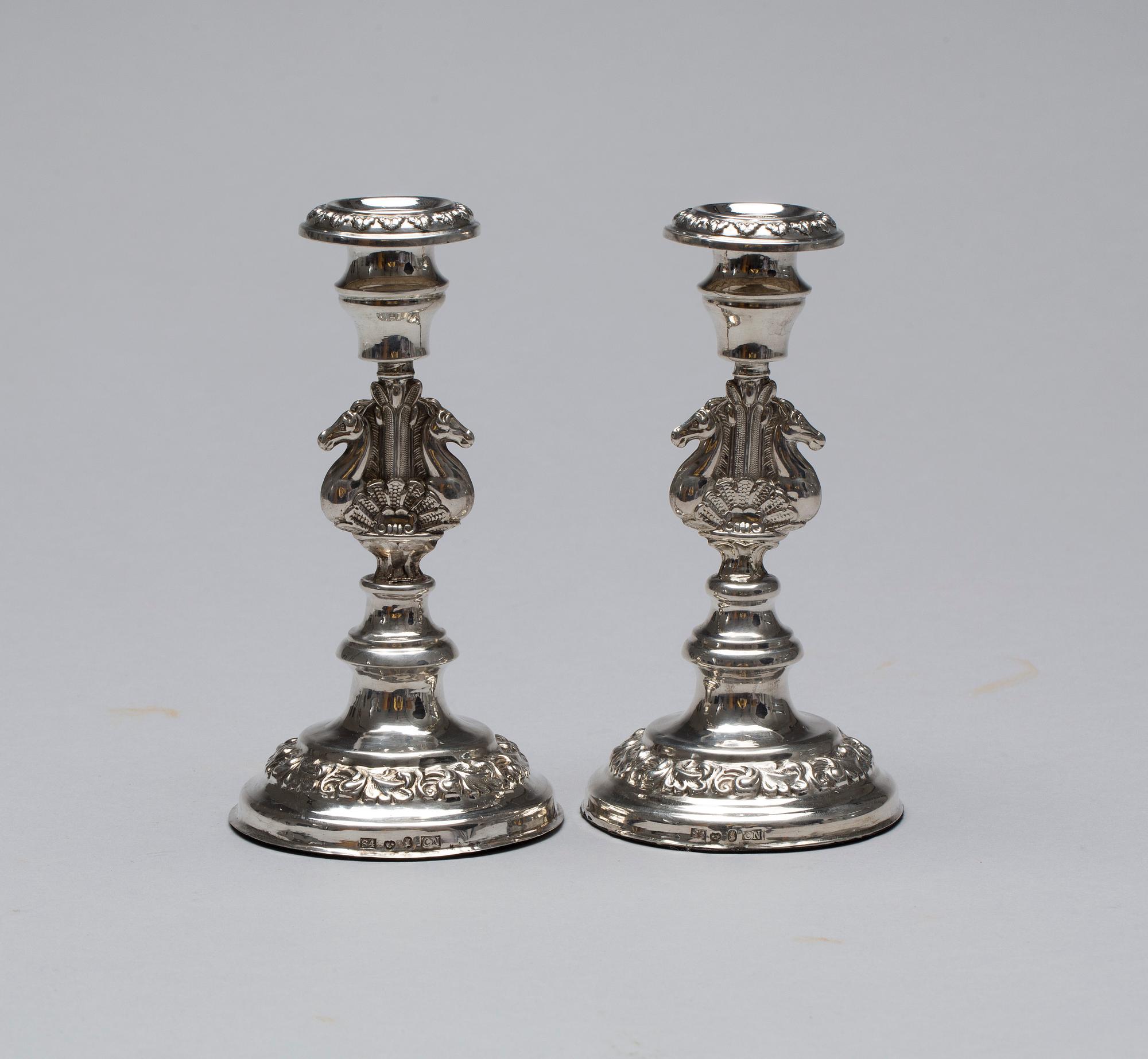 LJUSSTAKAR, ett par, silver, Carl Nyström, Stockholm, 1848.