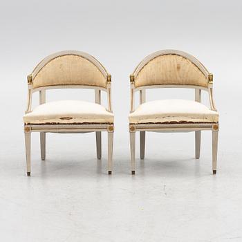 A pair of Gustavian style armchairs, early 20th century.