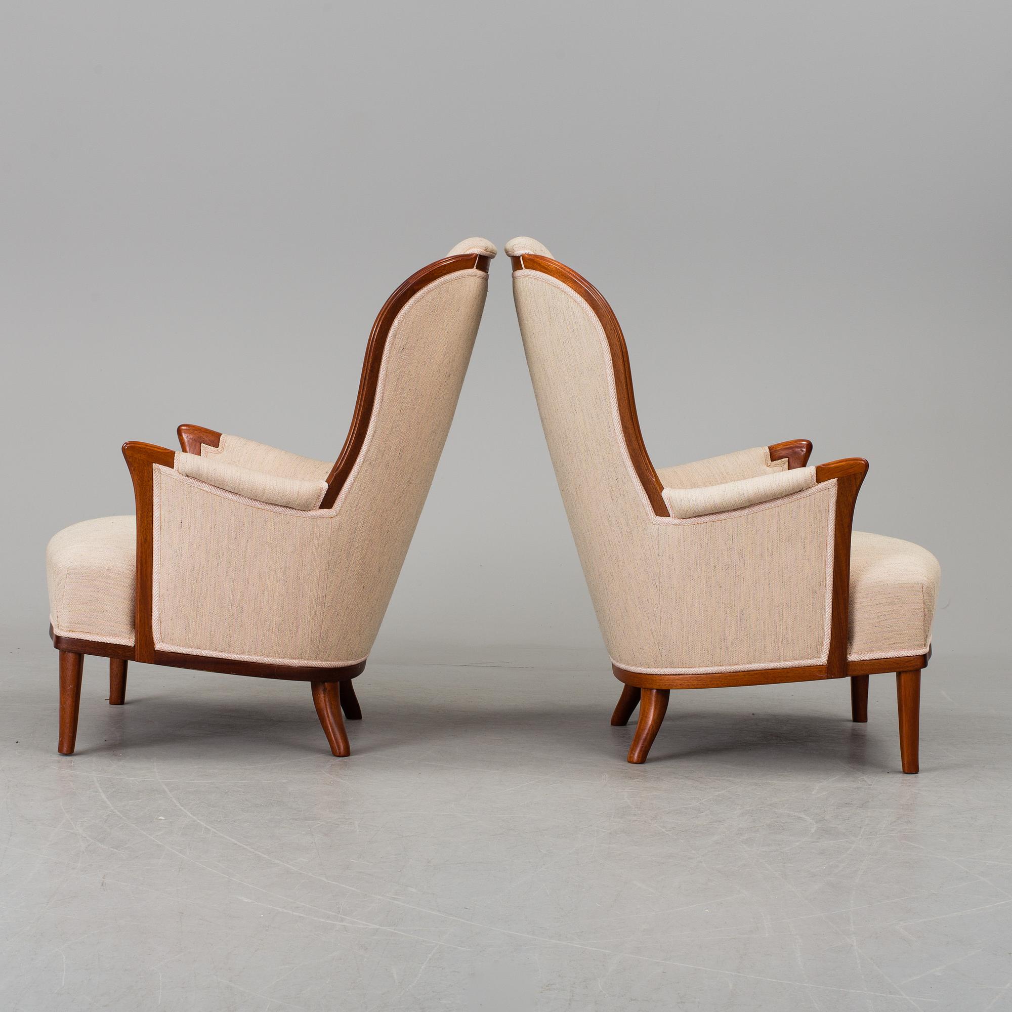 CARL MALMSTEN, fåtöljer, ett par, "Vår Fru", AB OH Sjögren, Tranås.