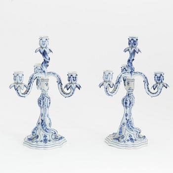 A pair of rococo style porcelain candelabras, Meissen, Germany, early 20th century.