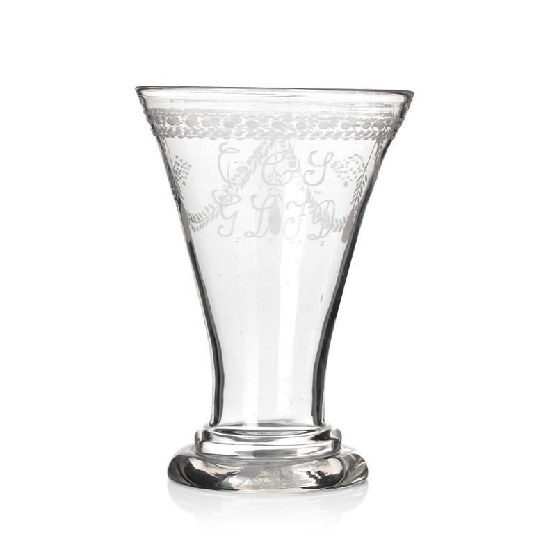 A late Gustavian glass beaker probably from Cedersberg glass manufactory, circa 1800.