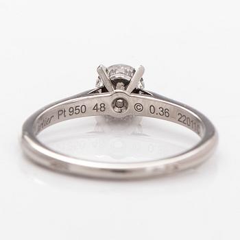 Cartier, a platinum ring, with a brilliant-cut diamond approx. 0.36 ct. With GIA dossier and certificate.