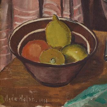 Agda Holst, Still life with fruit and flowers.