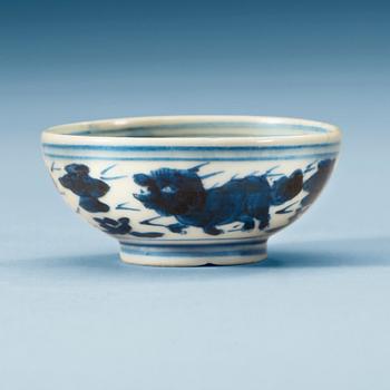 1681. A miniature blue and white cup, Ming dynasty with Jiajing six character mark.