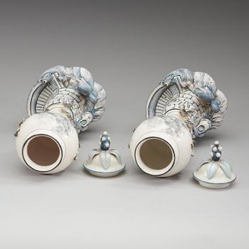 A pair of Swedish Marieberg faience vases with covers, 18th Century.