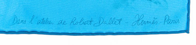 Hermès, silk scarf "Dans l'atelier de Robert Dallet".